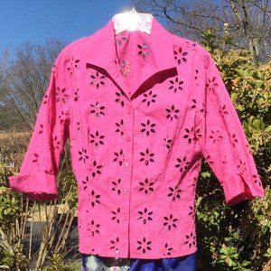 Isabela Pink Eyelet Cuff Sleeve Shirt